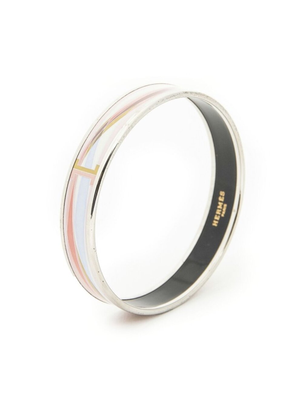 Hermes Enamel Bangle Pink Print Motif Bracelet